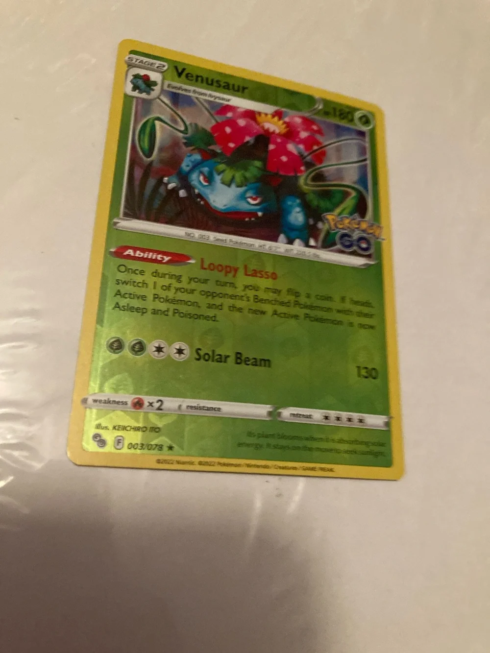 Pokemon Venusaur Card - Green & Yellow with Red Flower